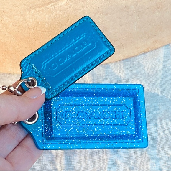 Coach Blue Glitter Large Acrylic Hangtag and Patent Leather Tag Set - Picture 3 of 7